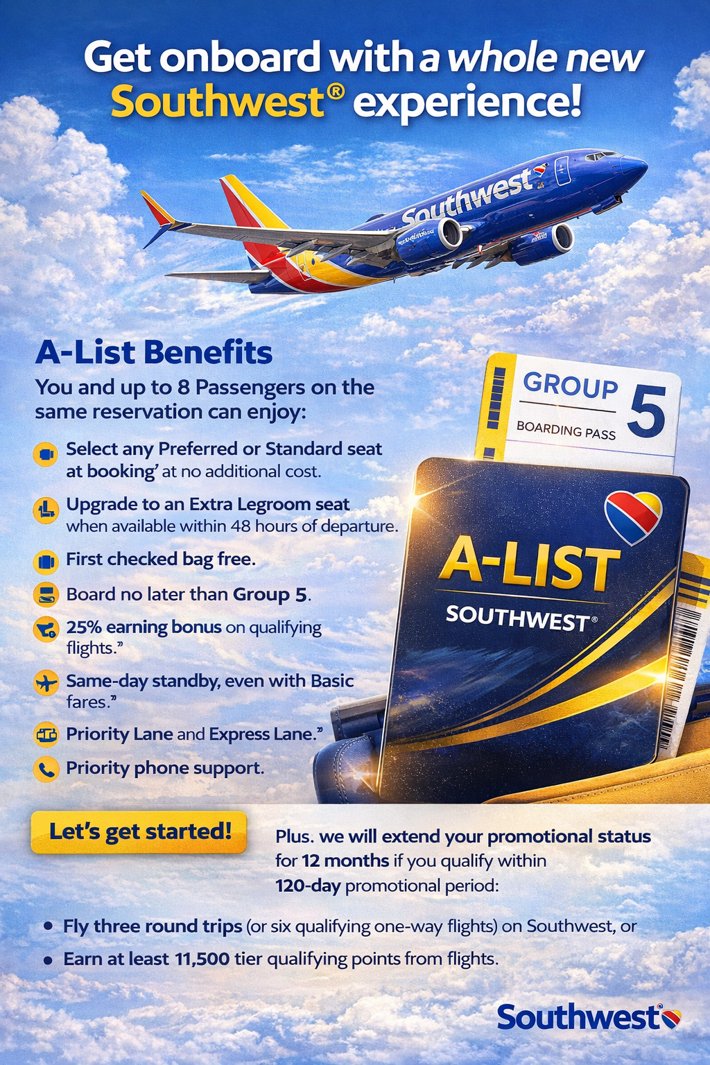 Southwest Airlines A-List Status Fast Track Challenge (Instant A-List Status)